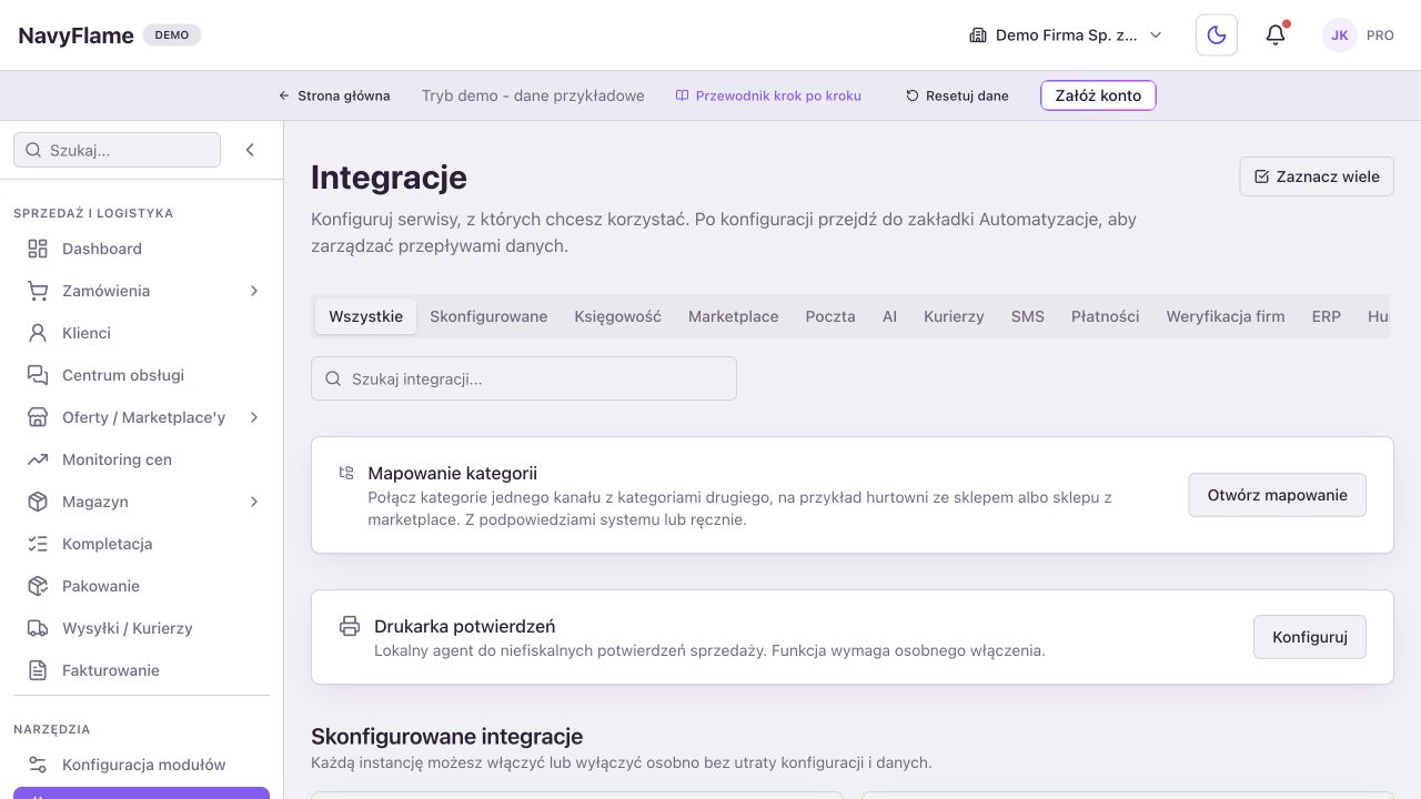 Publiczne demo. 1: Integracje. 2: kategoria Kurierzy.