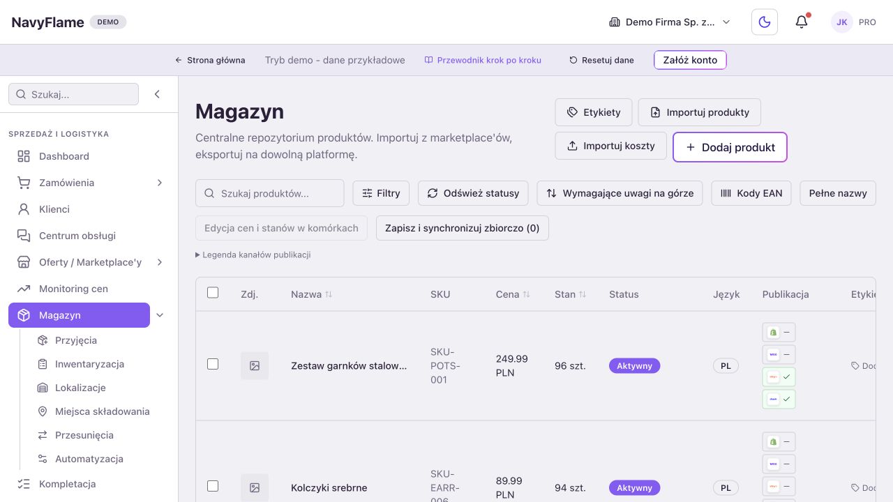 Publiczne demo. 1: rozwiń Magazyn. 2: otwórz Lokalizacje.